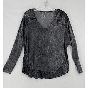 XCVI Womens Black Garment Dyed Velvet Trim V Neck Long Sleeve Tunic Top Sz L NEW